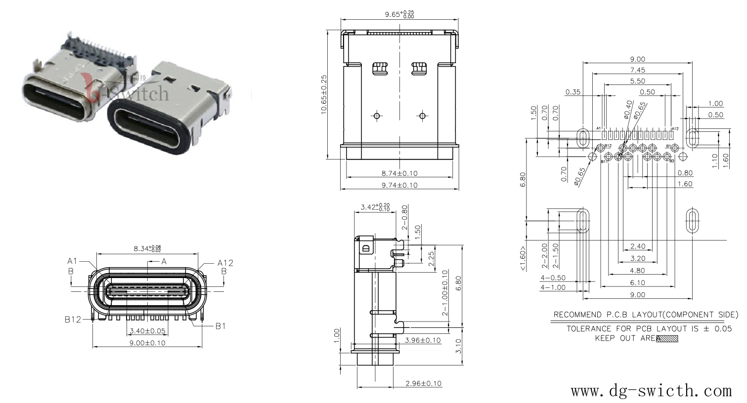 SMD+DIP  TYPE C 24PIN 板上防水母座